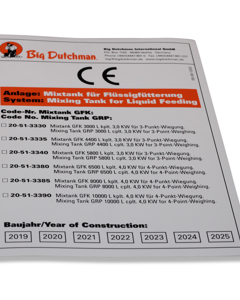 Typenschild D/GB: Mixtank GFK ab 3000L